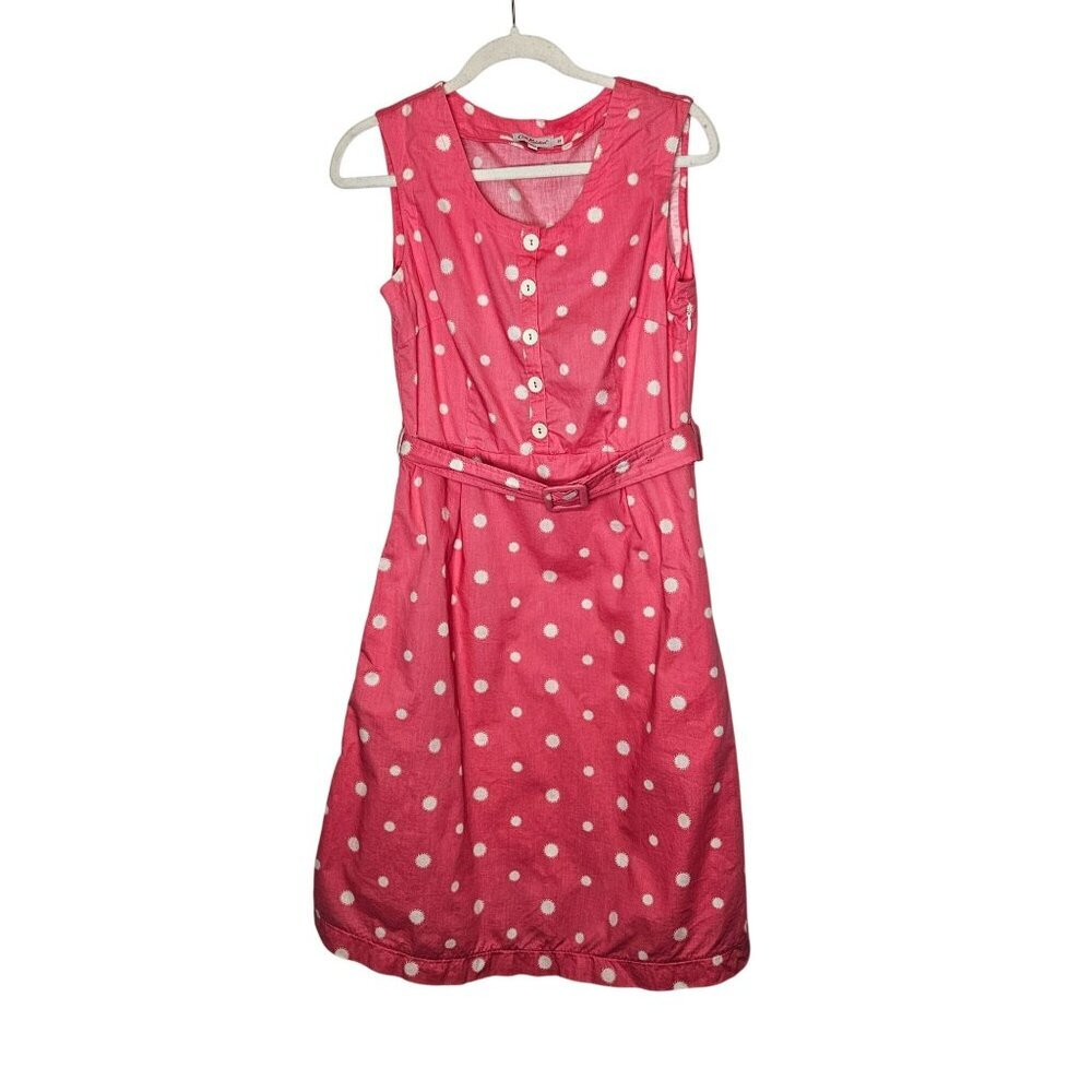 Cath Kidston Pink Polka Dot Sleeveless Belted Dress 10 Side Zip Retro‎ Pockets